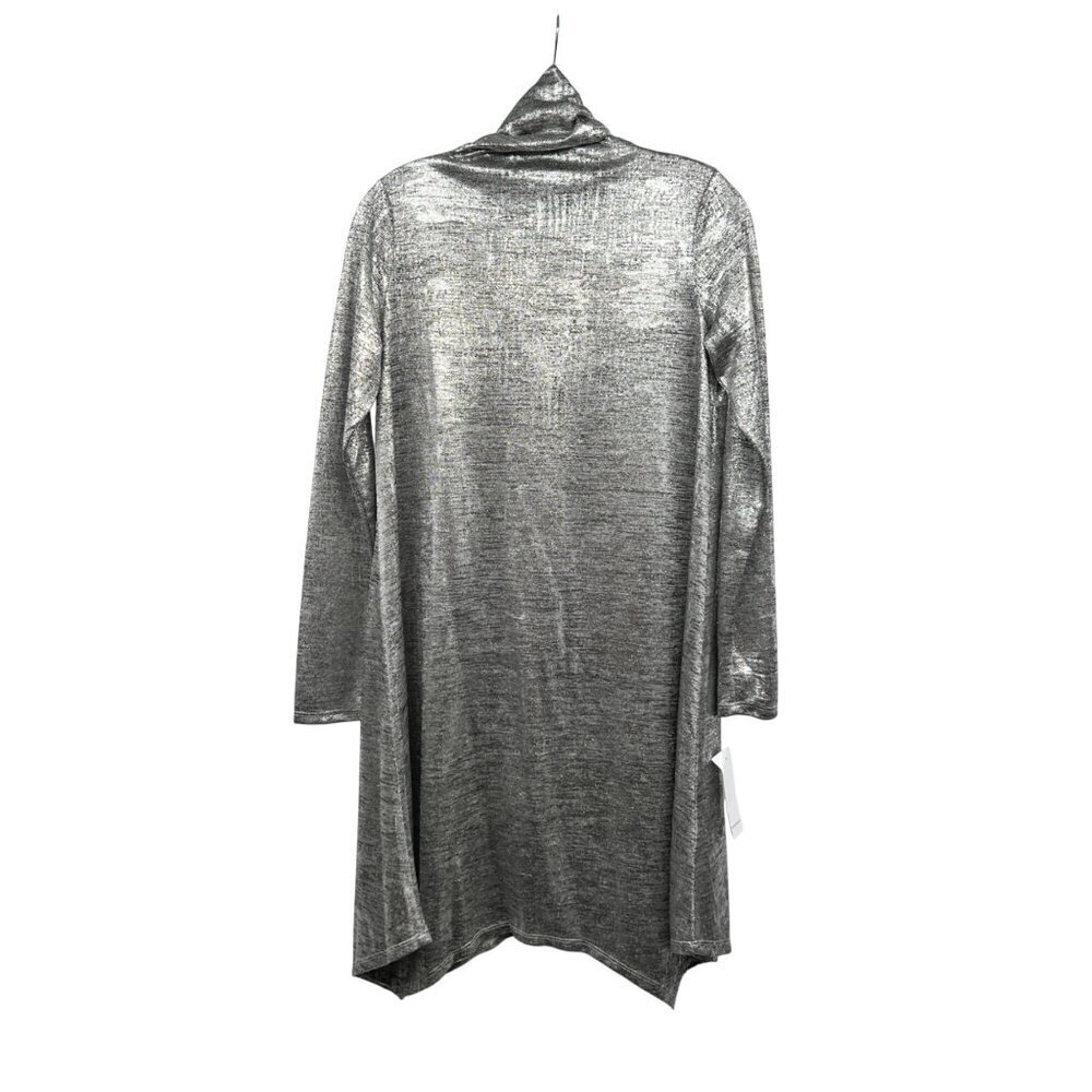 Fever Womens Silver Metallic Sheer Shift Dress Turtleneck Long Sleeve Small New